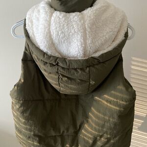 Love Tree Olive Hooded Vest with White Lining